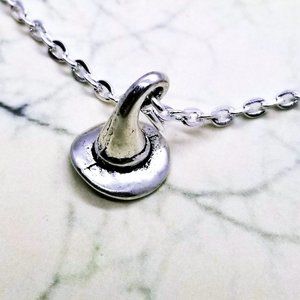 3D Witch's Hat Silver Necklace